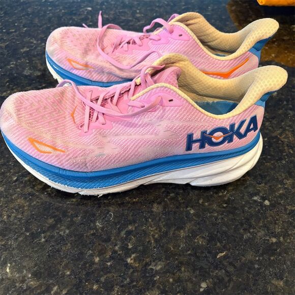 Hoka One Clifton 9 Women’s Running Shoes Pink Blue Size 11D - Picture 1 of 15